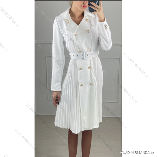 Women's Elegant Coat Pleated Long Sleeve Dress (S/M ONE SIZE) ITALIAN FASHION IMPBB23E90052