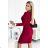 398-2 Elegant cotton dress with an envelope neckline and long sleeves - burgundy