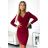 398-2 Elegant cotton dress with an envelope neckline and long sleeves - burgundy