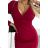398-2 Elegant cotton dress with an envelope neckline and long sleeves - burgundy