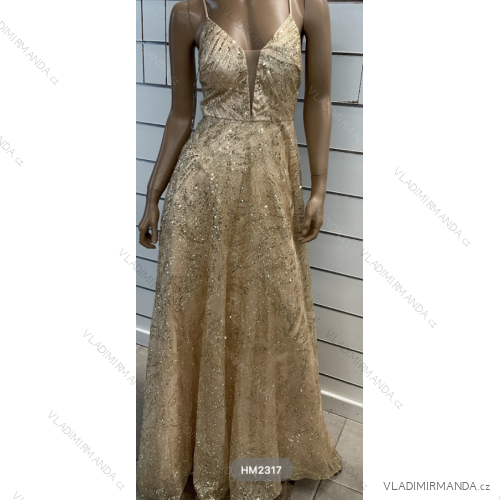 Šaty dlhé elegantné spoločenské na ramienka dámske (S/M ONE SIZE) TALIANSKA MÓDA FMPRP23HM2317