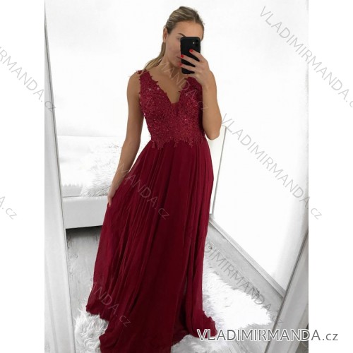 Šaty společenské plesové dlouhé s krajkou bez rukávu dámské (S/M ONE SIZE) ITALSKÁ MÓDA IMM2318805/DU S/M Wine