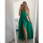 Long summer satin dress with straps women with belt (UNI S / M) ITALIAN FASHION IMM22INFINITE -   green pea -   S / M