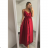 Long summer satin dress with straps women with belt (UNI S / M) ITALIAN FASHION IMM22INFINITE -   green pea -   S / M