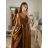 Long summer satin dress with straps women with belt (UNI S / M) ITALIAN FASHION IMM22INFINITE -   green pea -   S / M