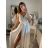 Long summer satin dress with straps women with belt (UNI S / M) ITALIAN FASHION IMM22INFINITE -   green pea -   S / M