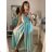 Long summer satin dress with straps women with belt (UNI S / M) ITALIAN FASHION IMM22INFINITE -   green pea -   S / M