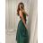 Long summer satin dress with straps women with belt (UNI S / M) ITALIAN FASHION IMM22INFINITE -   green pea -   S / M