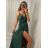 Long summer satin dress with straps women with belt (UNI S / M) ITALIAN FASHION IMM22INFINITE -   green pea -   S / M