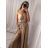 Long summer satin dress with straps women with belt (UNI S / M) ITALIAN FASHION IMM22INFINITE -   green pea -   S / M