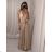 Long summer satin dress with straps women with belt (UNI S / M) ITALIAN FASHION IMM22INFINITE -   green pea -   S / M