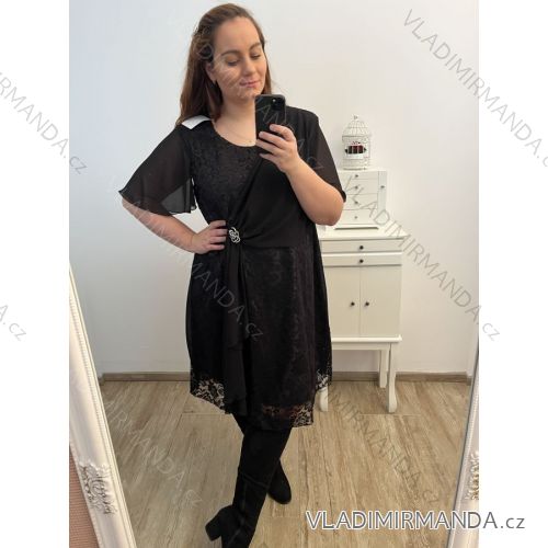 Šaty elegantní společenské  dámské nadrozměr (XL/2XL ONE SIZE) ITALSKÁ MÓDA IMH23VOLTERA/DU XL/2XL Černá