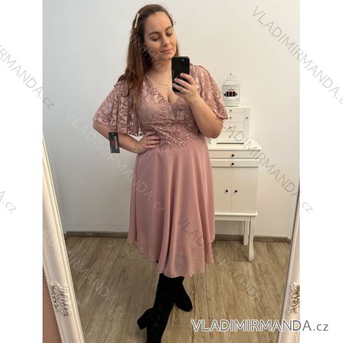 Šaty společenské elegantní šifonové krátký rukáv dámské nadrozměr (XL/2XL ONE SIZE) ITALSKÁ MÓDA IMM23ALESA