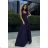 Women's Plus Size (42-46) Long Elegant Party Sleeveless Dress POLISH FASHION PMLBC23265-10 dark blue 34