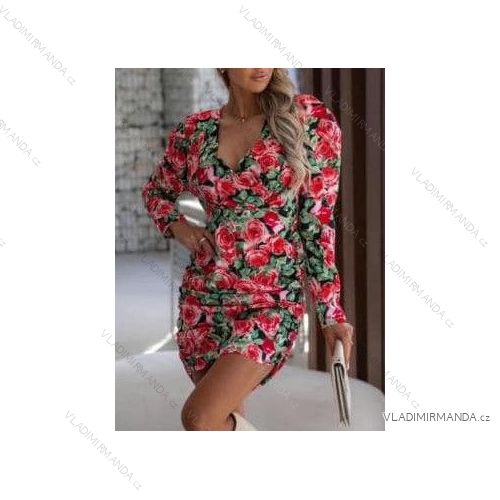 Šaty dlouhý rukáv květované dámské (S/M ONE SIZE) ITALSKÁ MÓDA IMM23FS53019