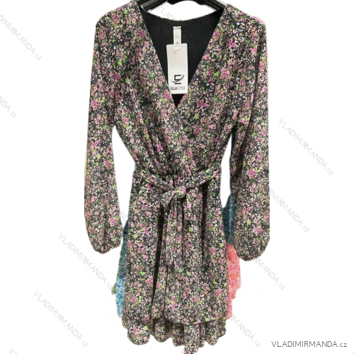 Šaty dlouhý rukáv květované dámské (S/M ONE SIZE) ITALSKÁ MÓDA IMM23EL2635