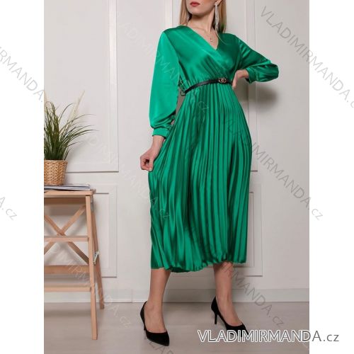 Šaty elegantní s páskem dlouhý rukáv dámské (S/M ONE SIZE) ITALSKÁ MÓDA IMM23UN6139