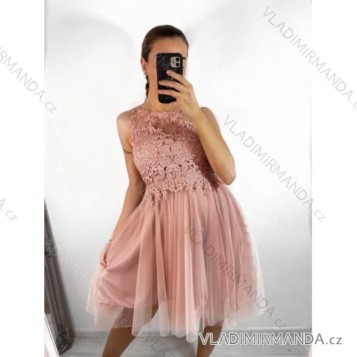 Šaty elegantní plesové bez rukávu krajka dámské (uni s/m) ITALSKá MóDA IM921BELLA/DU S/M starorůžová