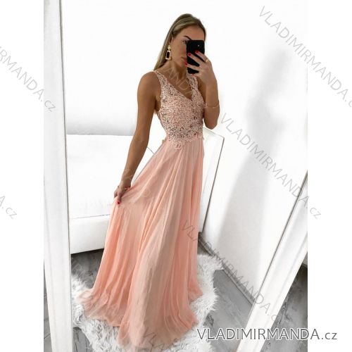 Šaty dlhé spoločenské na ramienka dámske (S/M ONE SIZE) TALIANSKA MÓDA IMPSH2261102/DUsv. ružová
