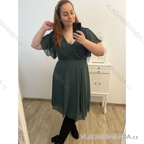 Šaty společenské elegantní šifonové krátký rukáv dámské nadrozměr (XL/2XL ONE SIZE) ITALSKÁ MÓDA IMM23BELLA/DU
