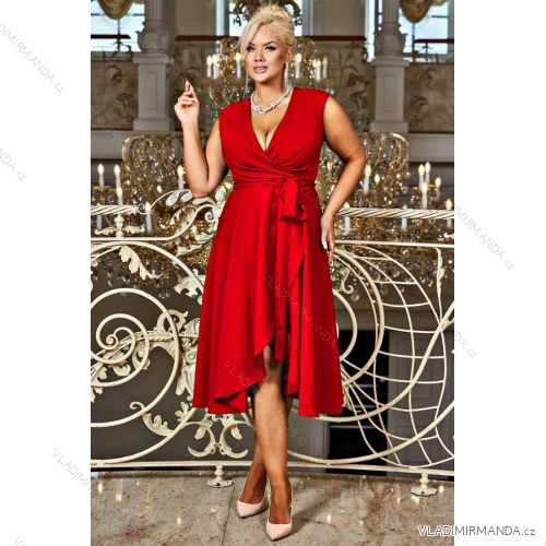 Damen Plus Size (42-46) langes elegantes ärmelloses Partykleid POLISH FASHION PMLBC23265-10 rot 48