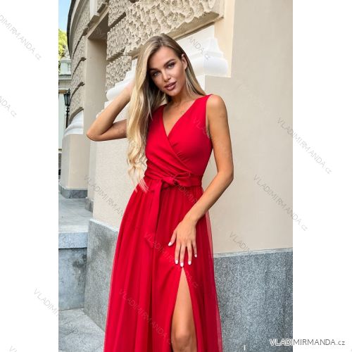 Women's Plus Size (42-46) Long Elegant Party Sleeveless Dress POLISH FASHION PMLBC23265-10 red 34