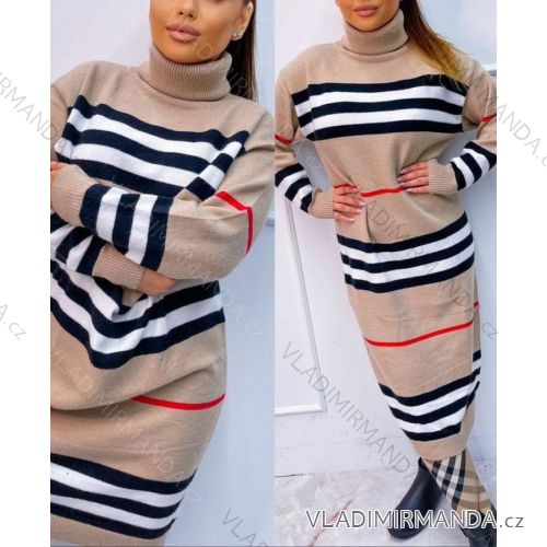 Šaty pletené s rolákem dlouhý rukáv dámské (S/M ONE SIZE) ITALSKÁ MÓDA IMM22MS6191