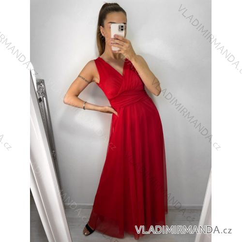 Šaty dlouhé společenské elegantní bez rukávu dámské (S/M ONE SIZE) ITALSKÁ MÓDA IMPSH233584/DU S/M červená