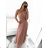 Šaty dlouhé elegantní společenské bez rukávu dámské (S/M ONE SIZE) ITALSKÁ MÓDA IMPSH243623 růžová lososová S/M