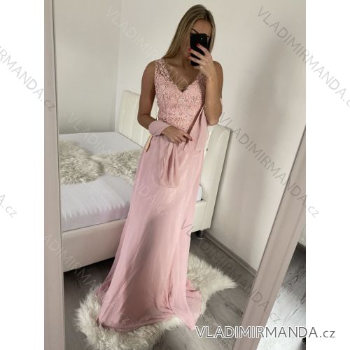 Šaty plesové elegantní společenské bez rukávu dámské (S/M ONE SIZE) ITALSKÁ MÓDA IMM23XF-324A/DU S/M světle růžová