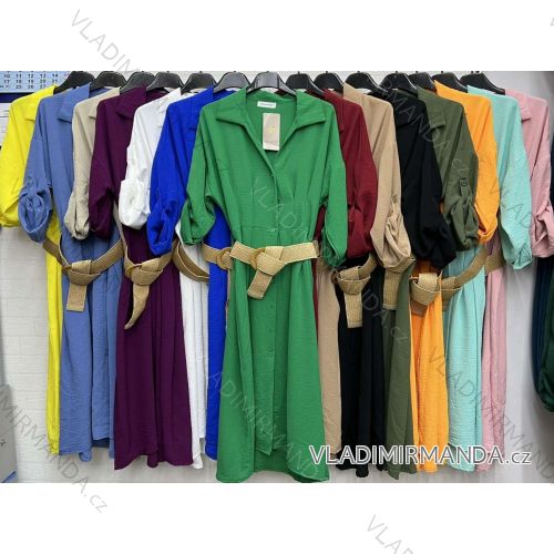 Šaty košeľové s opaskom dlhý rukáv dámske (S/M ONE SIZE) TALIANSKA MÓDA IMWD23140