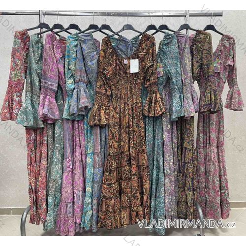 Šaty letné dlhé indické dlhý rukáv dámske (S/M ONE SIZE) TALIANSKA MÓDA IMWKK23310