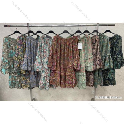 Women's Summer Indian Carmen Long Sleeve Dress (S/M ONE SIZE) ITALIAN FASHION IMWKK23319