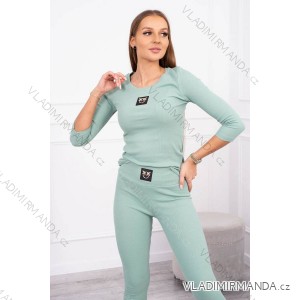 Set aus gerippter Bluse + Leggings in dunklem Mintgrün