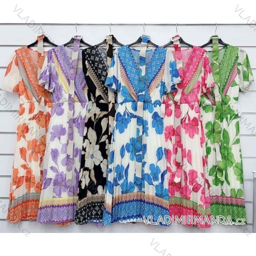 Women's Long Chiffon Belt Short Sleeve Dress (S/M ONE SIZE) ITALIAN FASHION IMWGM23454
