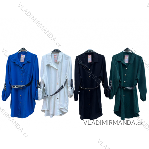 Šaty košilové s páskem dlouhý rukáv dámské (S/M/L ONE SIZE) ITALSKÁ MÓDA IMD23111