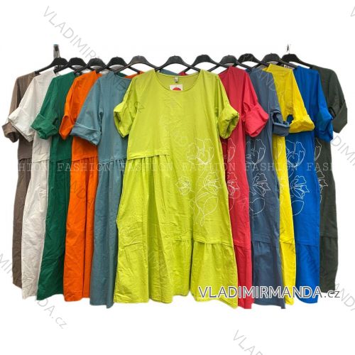 Šaty bavlněné krátký rukáv dámské nadrozměr (XL/2XL ONE SIZE) ITALSKÁ MÓDA IMWT23556