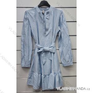 Šaty košilové s páskem dlouhý rukáv dámské proužek (S/M ONE SIZE) ITALSKÁ MÓDA IMWP23013