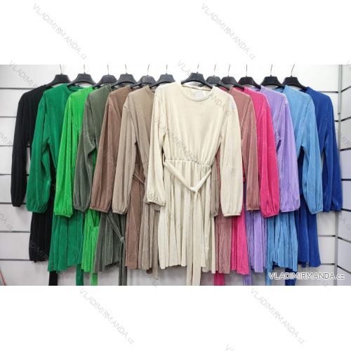 Šaty s páskem dlouhý rukáv dámské (S/M ONE SIZE) ITALSKÁ MÓDA IMWP23020