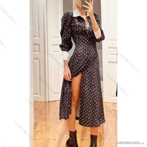 Long Dress With Collar Long Sleeve Women's (S/M ONE SIZE) ITALIAN FASHION IMPBB23B23351