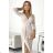 404-3 Glänzendes Kleid mit Ausschnitt und Beinschlitz - beige