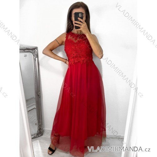 Šaty elegantní svatební společenské dlouhé na ramínka dámské (M/L-L/XL ONE SIZE) ITALSKá MóDA IMM22PL60032 S/M red