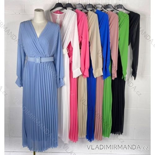 Women's Long Elegant Pleated Long Sleeve Dress (S/M ONE SIZE) ITALIAN FASHION IMPBB2320447s