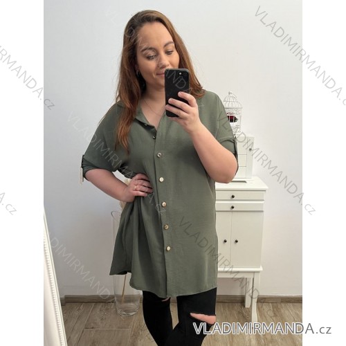 Košeľa dlhý rukáv dámska nadrozmer (XL/2XL/3XL ONE SIZE) TALIANSKA MóDA IM423105/DU XL/2XL khaki