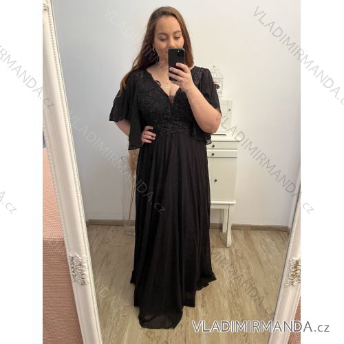 šaty plesové elegantní společenské krátký rukáv dámské nadrozměr (2XL/3XL ONE SIZE) ITALSKÁ MÓDA IMM2361107pl/DU 2XL/3XL Černá