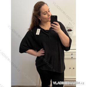 Svetr tenký oversize krátký rukáv dámský nadrozměr (3XL/4XL/5XL ONE SIZE) ITALSKÁ MÓDA IM423BLACK/DU