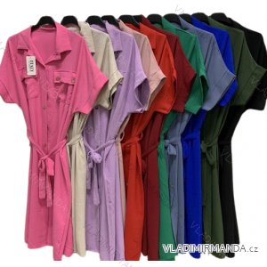Šaty letní košilové s páskem krátký rukáv dámské nadrozměr (XL/2XL ONE SIZE) ITALSKÁ MÓDA IMC23157