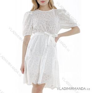 Women's Lace Cotton Short Sleeve Dress (S/M ONE SIZE) ITALIAN FASHION IMM23M7267