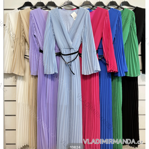 Women's Elegant Pleated Long Sleeve Dress (S/M ONE SIZE) ITALIAN FASHION IMPSH2310624