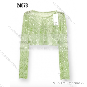 Top/croptop třpytivý s flitry dlouhý rukáv dámský (S/M ONE SIZE) ITALSKÁ MÓDA IMPHD2324073